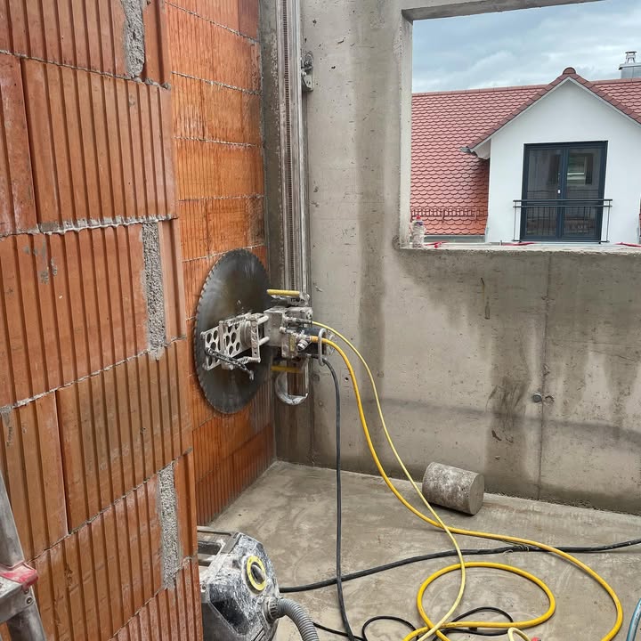 Стенорезная установка на кирпичной стене